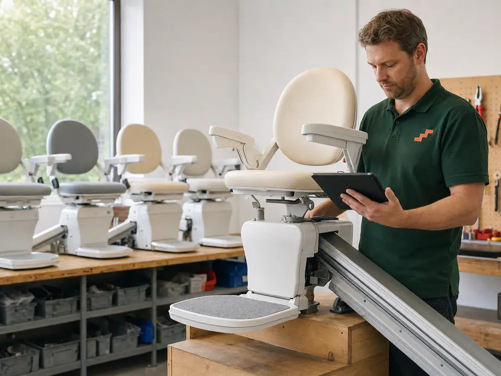 Gereviseerde trapliften worden in de werkplaats getest